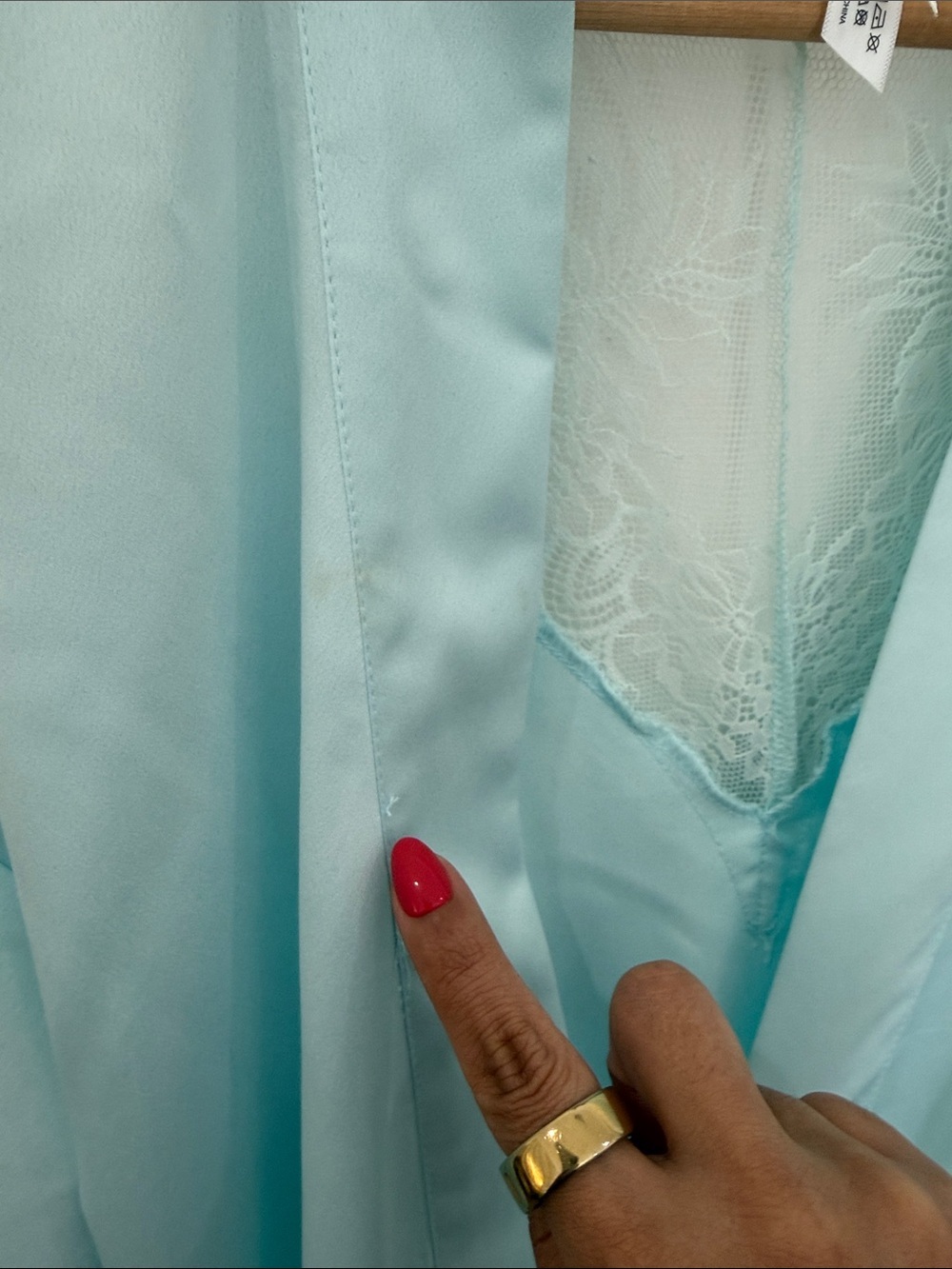 Flora Nikrooz Light Blue Satin Lace-Trim Robe - Picture 4 of 13